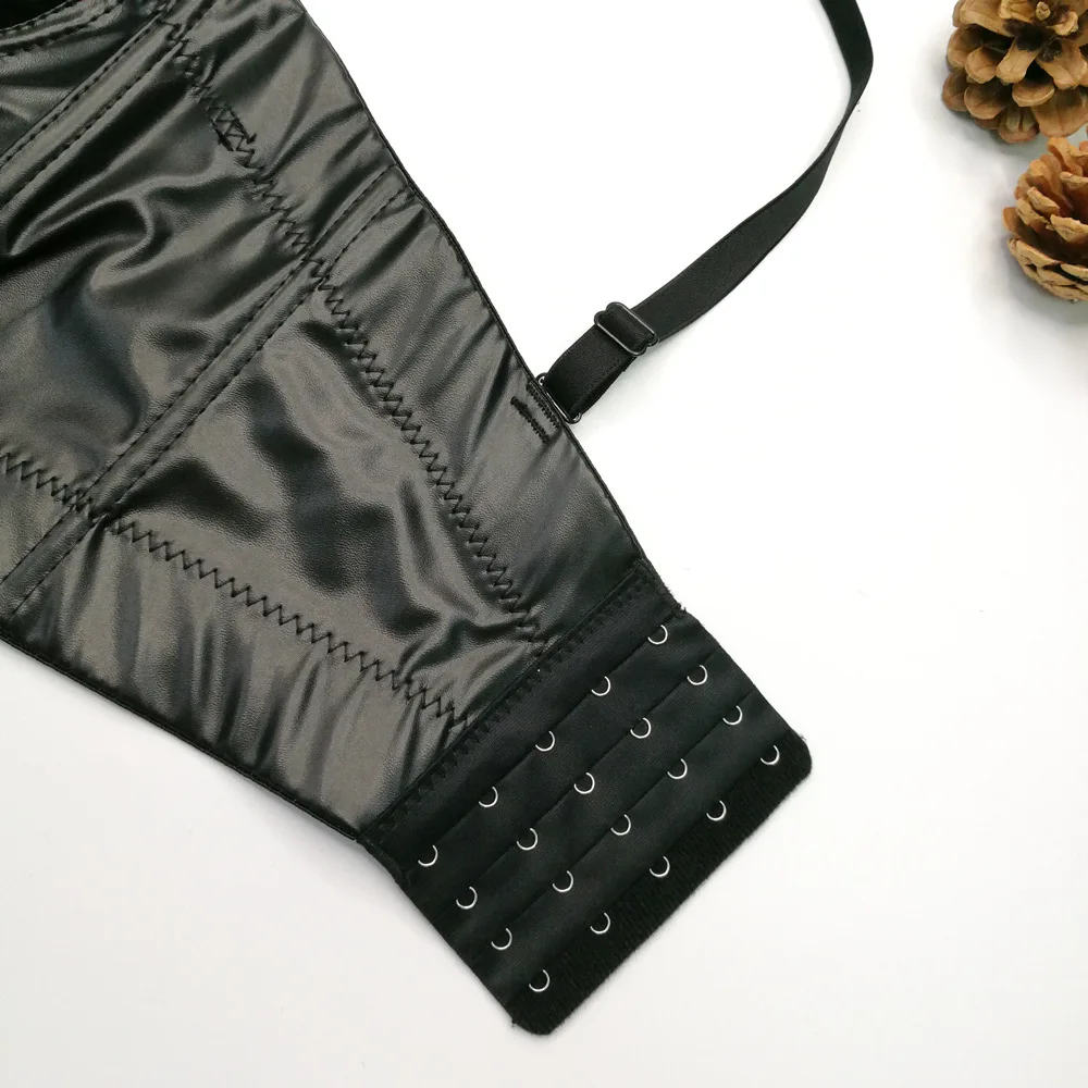 Corset de mujer tops Nanchang High Quality PU Leather Sheepskin Breastwear halter vest bra free beauty gather fishbone