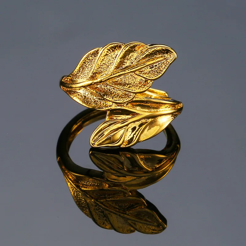 Latest hot jewelry leaf ring 18K gold plated leaf shape adjustable ring