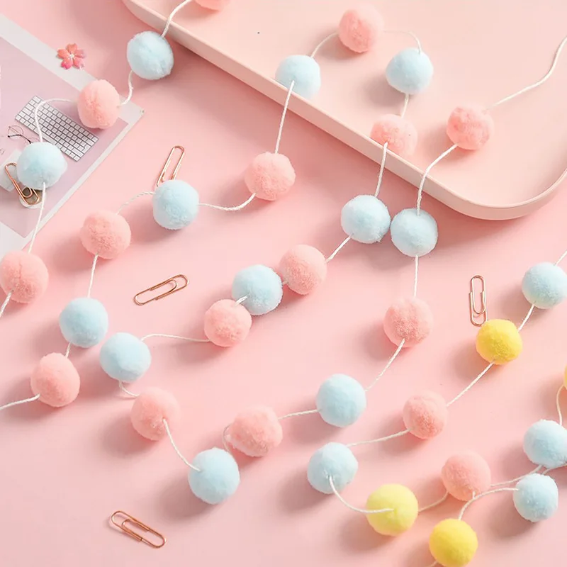 200cm Nordic Style Handmade Felted Wool Balls Garland Kids Room Ornament Wall Hanging Home Decor Nursery Pom Pom Garland Gifts
