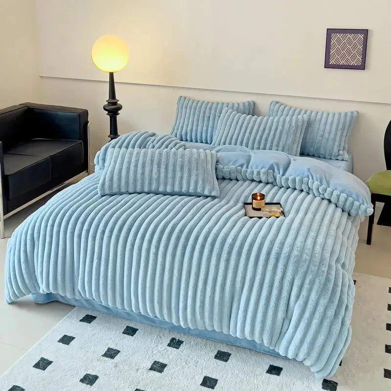 Hot furry Good Feeling New Design Rabbit Faux Fur Fluffy Plush Warm Duvet Cover Set Four-piece Bedding Set