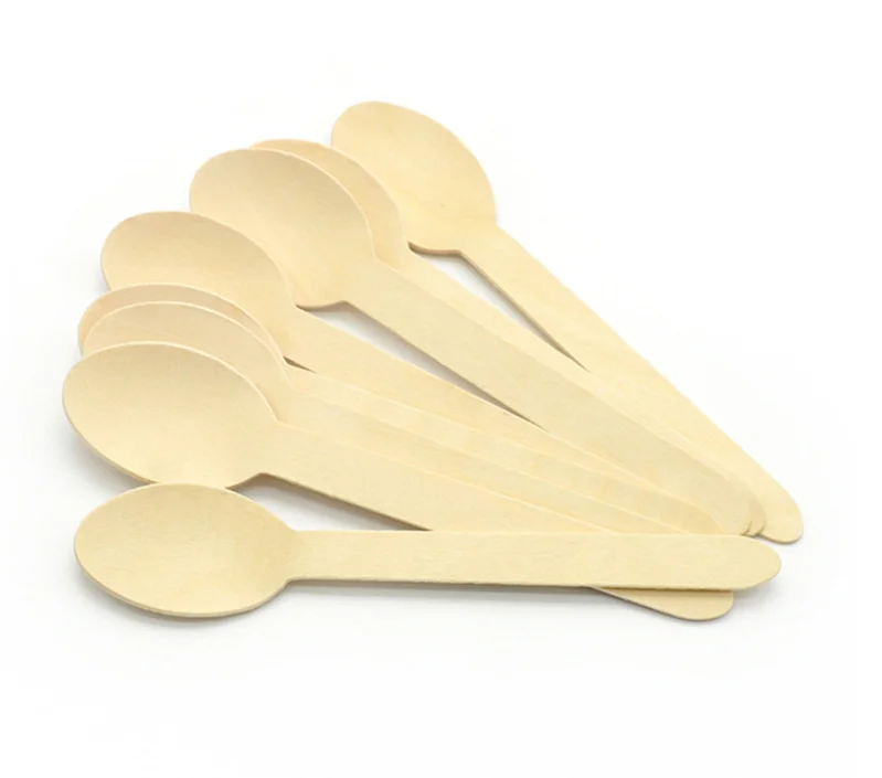 Birch Wooden Disposable Cutlery Wood Spoon Disposable  Coffee Spoon Printed Wooden Cutlery
