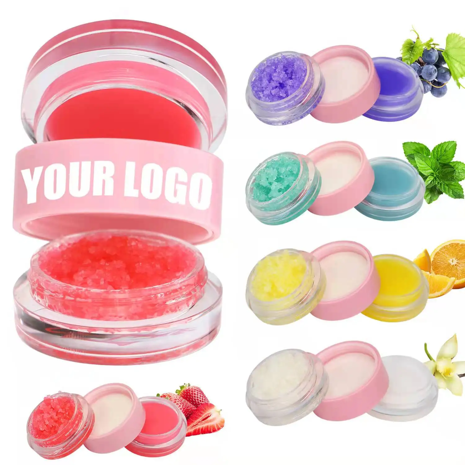 gold pink lid custom Lip Scrub and Lip Balm 2 in 1 Private Label Organic Lip Care balm