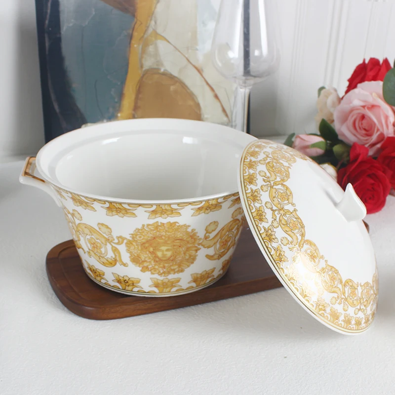 2024 New Factory Price Hot Sale Ceramic Porcelain Soup Tureen Cooking Pot With Lid