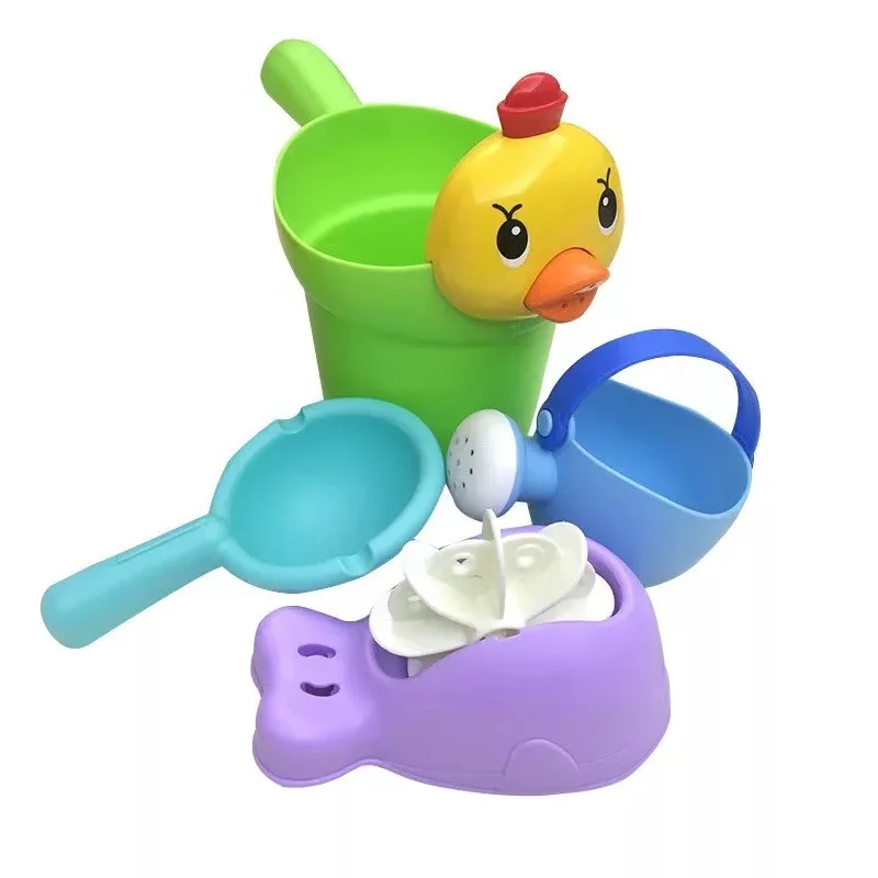 
4-piece set bath duck toy with bathing and beach for Boys and girls sprinkler bath toy beach toy net bag 