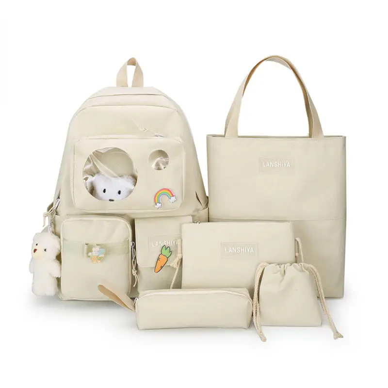 2022 Factory custom primary and secondary school students backpack Korean style student schoolbag set white pop girl backpack