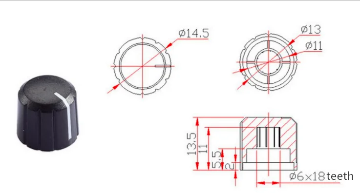 15*13.6mm plastic knob for 6mm 4.5mm D shaft 6mm knurled shaft