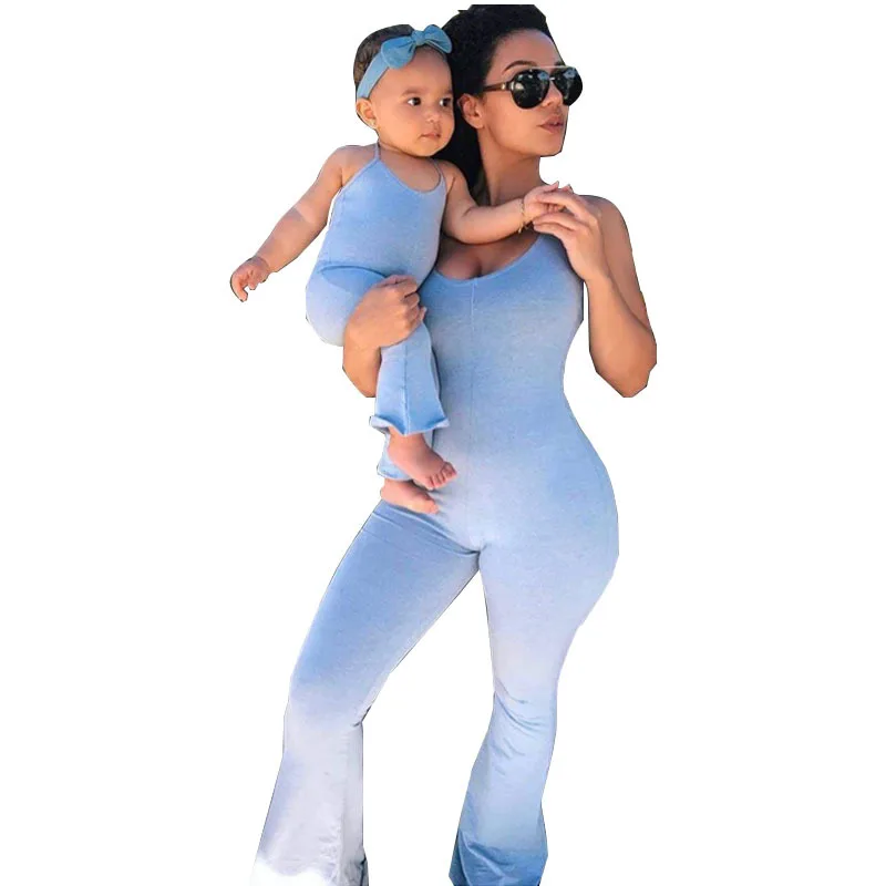 
Cheap summer jumpsuit casual one piece printed mommy and me outfits 