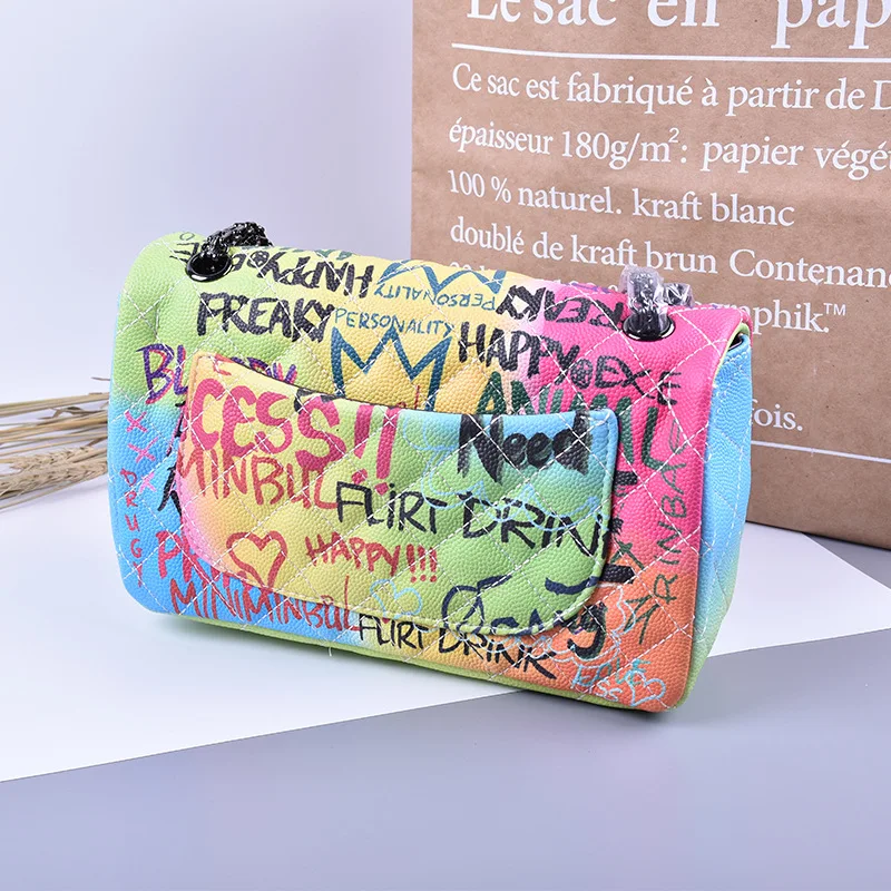 Graffiti Bag 2024 Fashion PU Leather Shopping Crossbody Purse And Handbags Summer Designer Women Candy Shoulder Graffiti Purses