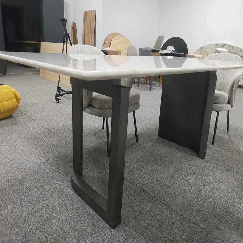 TMZ OEM/ODM Cary Ice Marble White Stone Table Top Customized Coffee Tables Mable Dining Table with Steel Base