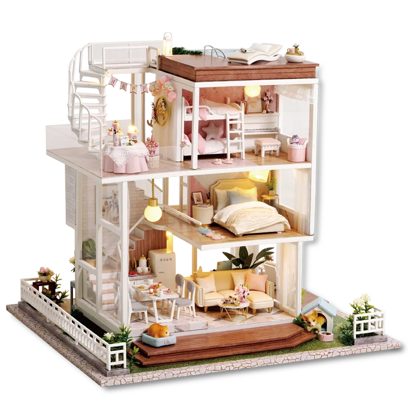DIY Dollhouse  Wooden Doll house Handmade Dolls Miniature Furniture Toy Creative Crafts Birthday Gift