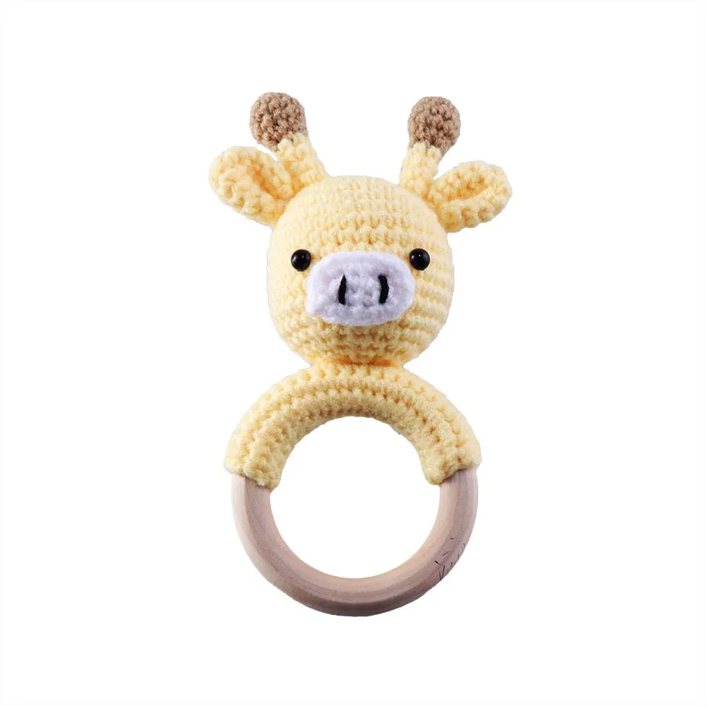 cute frog cotton wood baby ring crochet rattle for