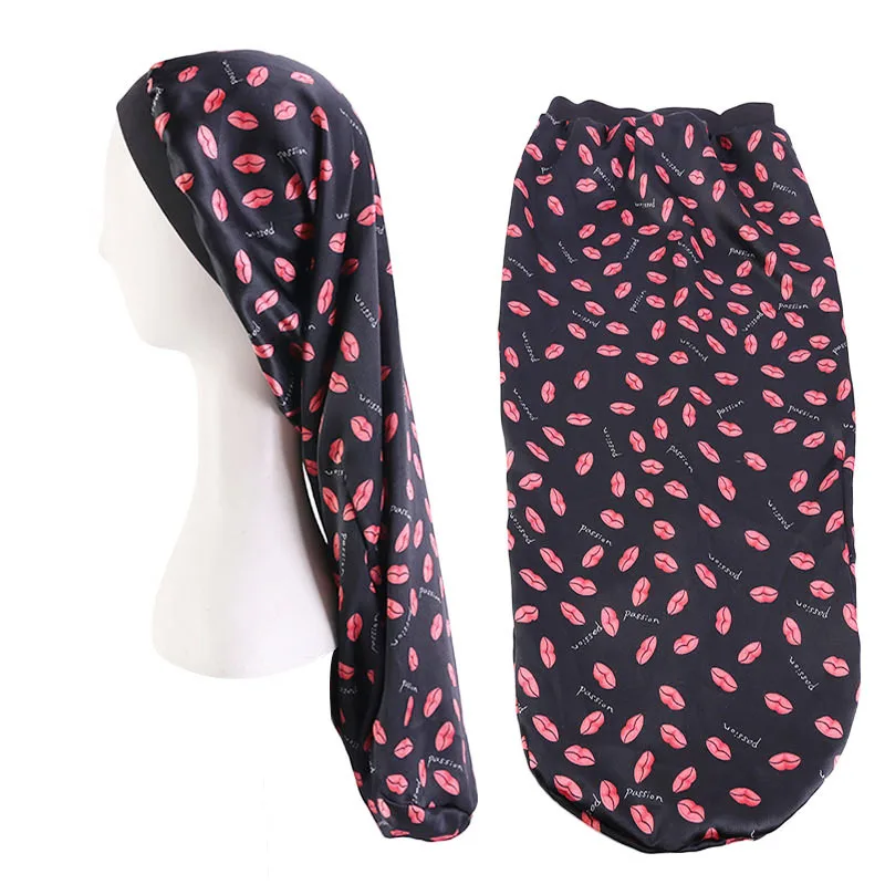 Long Satin Sleep Cap Hair Bonnet Loose Sleeping with Soft Elastic Band for