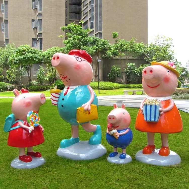 Custom Garden Mall Decoration Life Size Statue Fiberglass Resin Cartoon Pegga Pig Family Statue