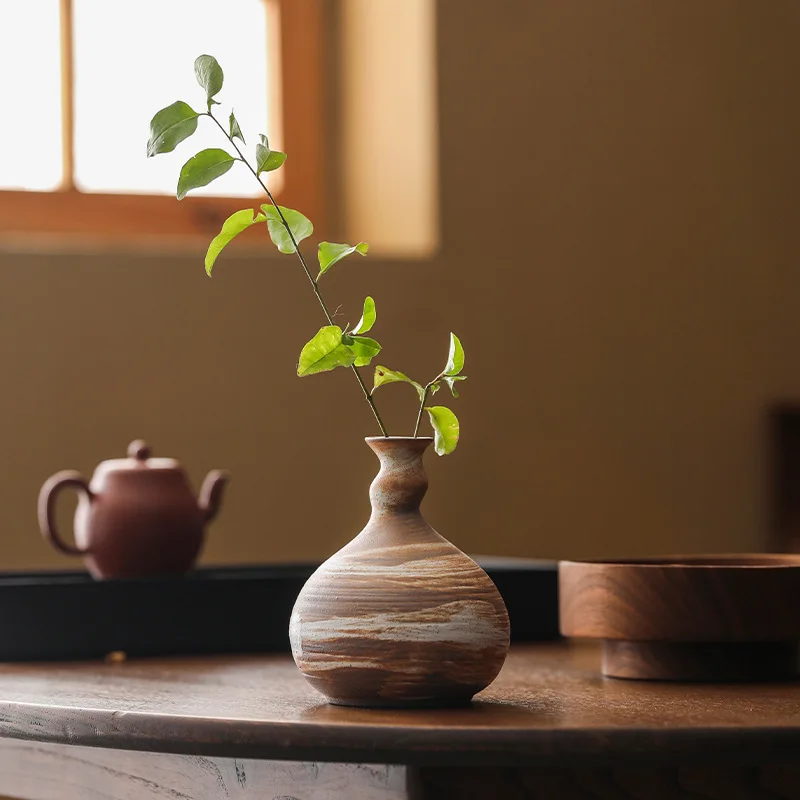 Handmade Retro Ceramic Vase Inspired by Zen Wabi Sabi Stylish Japanese Rough Pottery Home Tea Table Decoration Flowers Ornaments