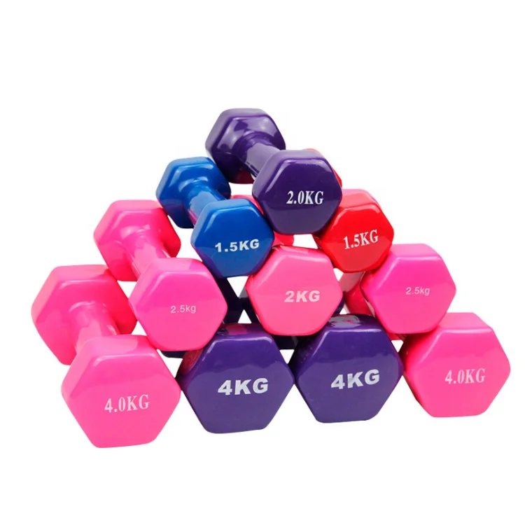 WEMAX Hexagonal Ladies Cast Iron Color Small Dumbbell Rubber Encapsulated Fitness Thin Arm Rubber Dip Plastic Dumbbell