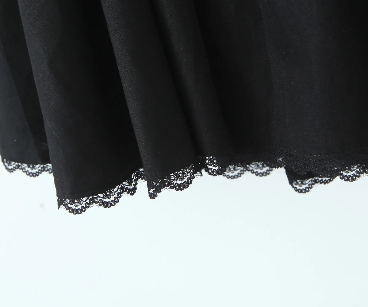 Sleeveless square collar shoulder strap black color casual fashion women cotton mini lace dress