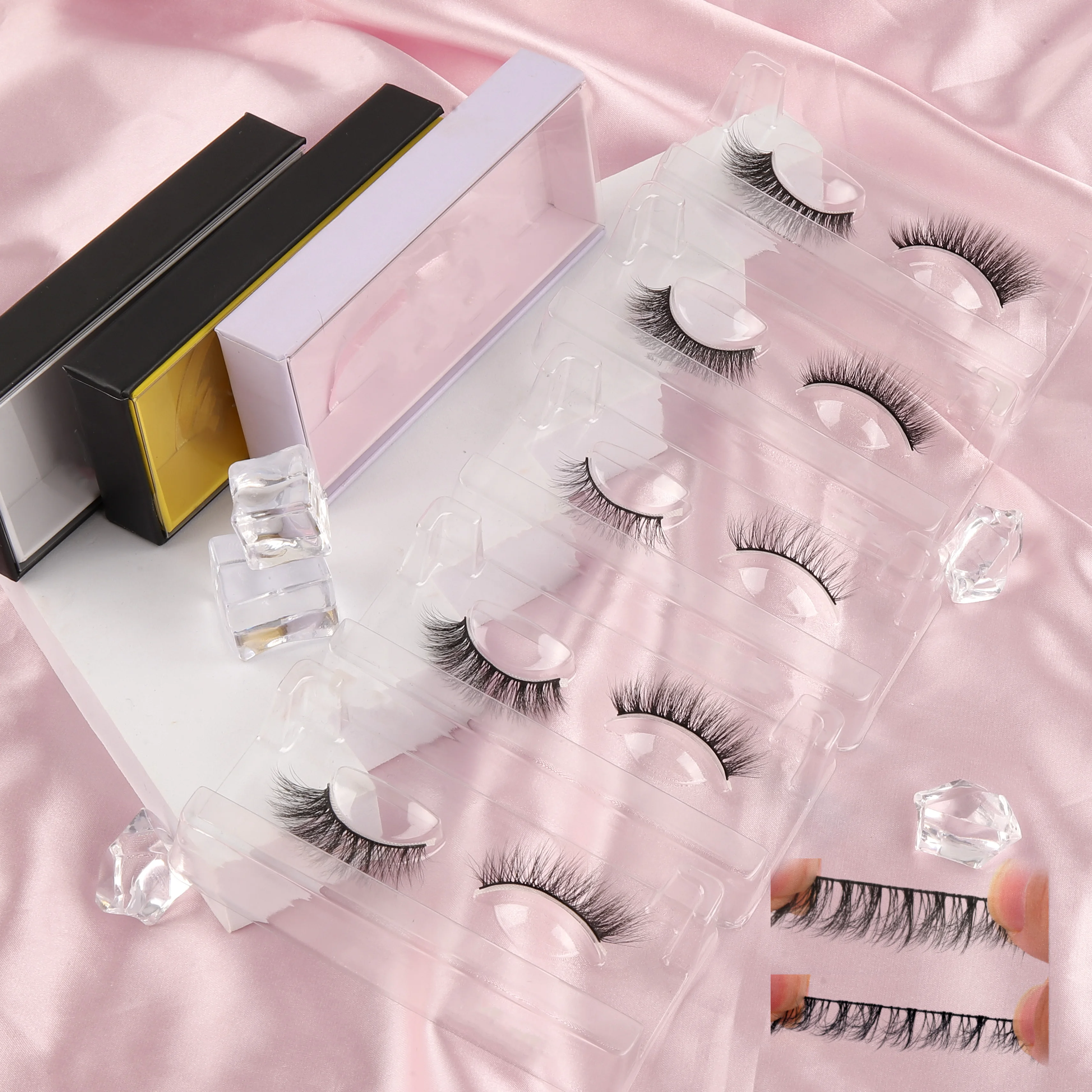 New elastic black band high quality pbt fiber wispy faux mink eyelash vendor handmade false natural strip lashes