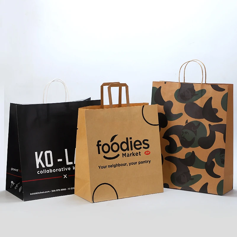 Custom Your Own Logo Eco friendly take away brown kraft shopping bag with own logo handle