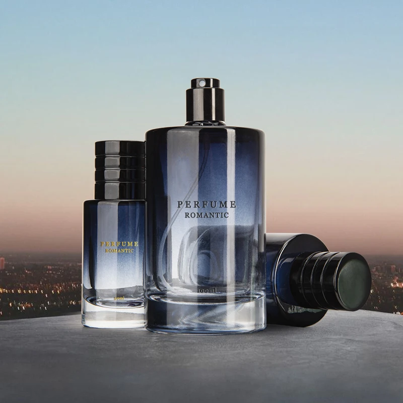 skincare packaging gradient blue color glass cosmetic perfume mist spray bottle 50ml