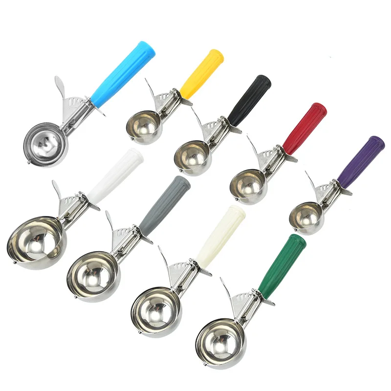 Factory Wholesale Ice Cream Scoop Fruit Ice Ball Maker Spoon Stainless Steel Ice Cream Scoop With Colorful Plastic Handle