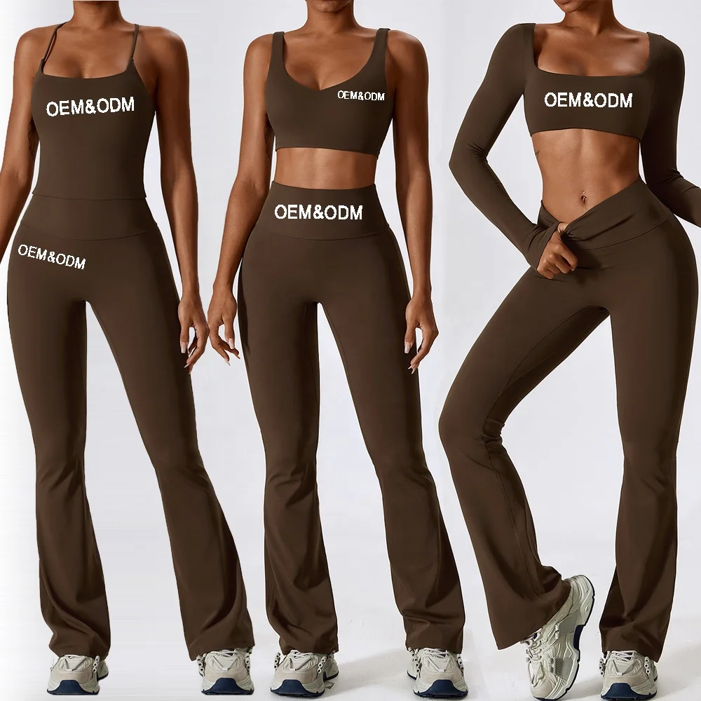 Wholesale Free Collocation Active Wear Gym Set Women Sports Bra+Flare Pants+Yoga Crop Top Workout Sets for Women