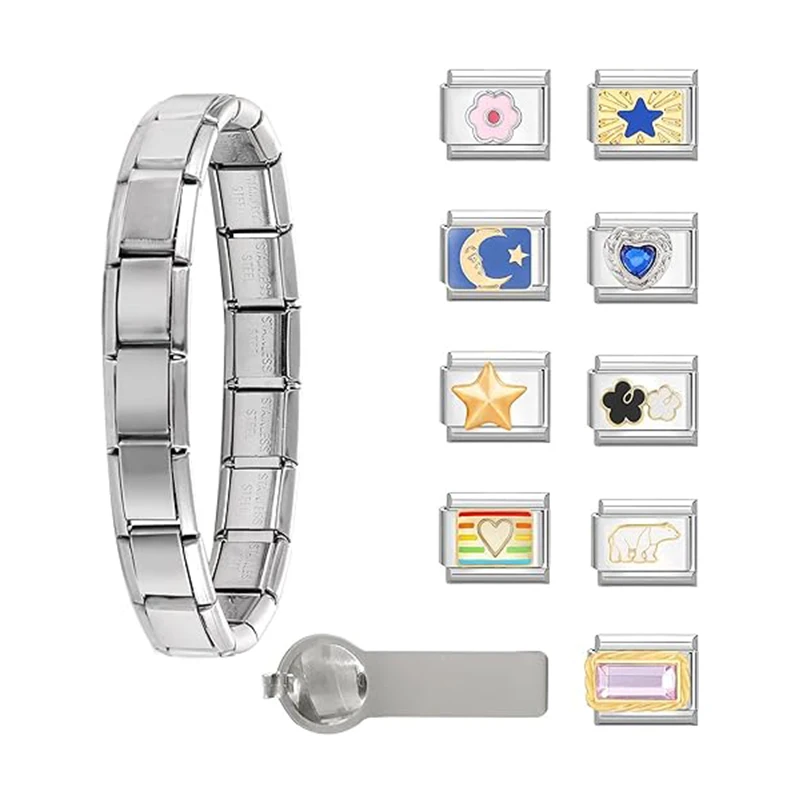 2024 Italian Charms Bracelet Sets with Starter Bracelet  Assorted Charms 9mm Modular Dismountable DIY Charm Link Bracelet