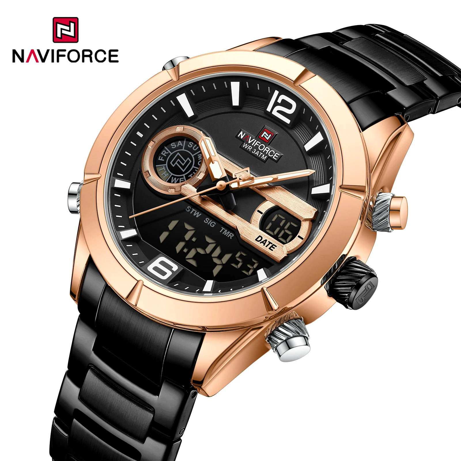 NAVIFORCE Digital Men Military Watches Luxury Sports Wrist Watch For Men Quartz Steel Waterproof Dual Display Military Relogio