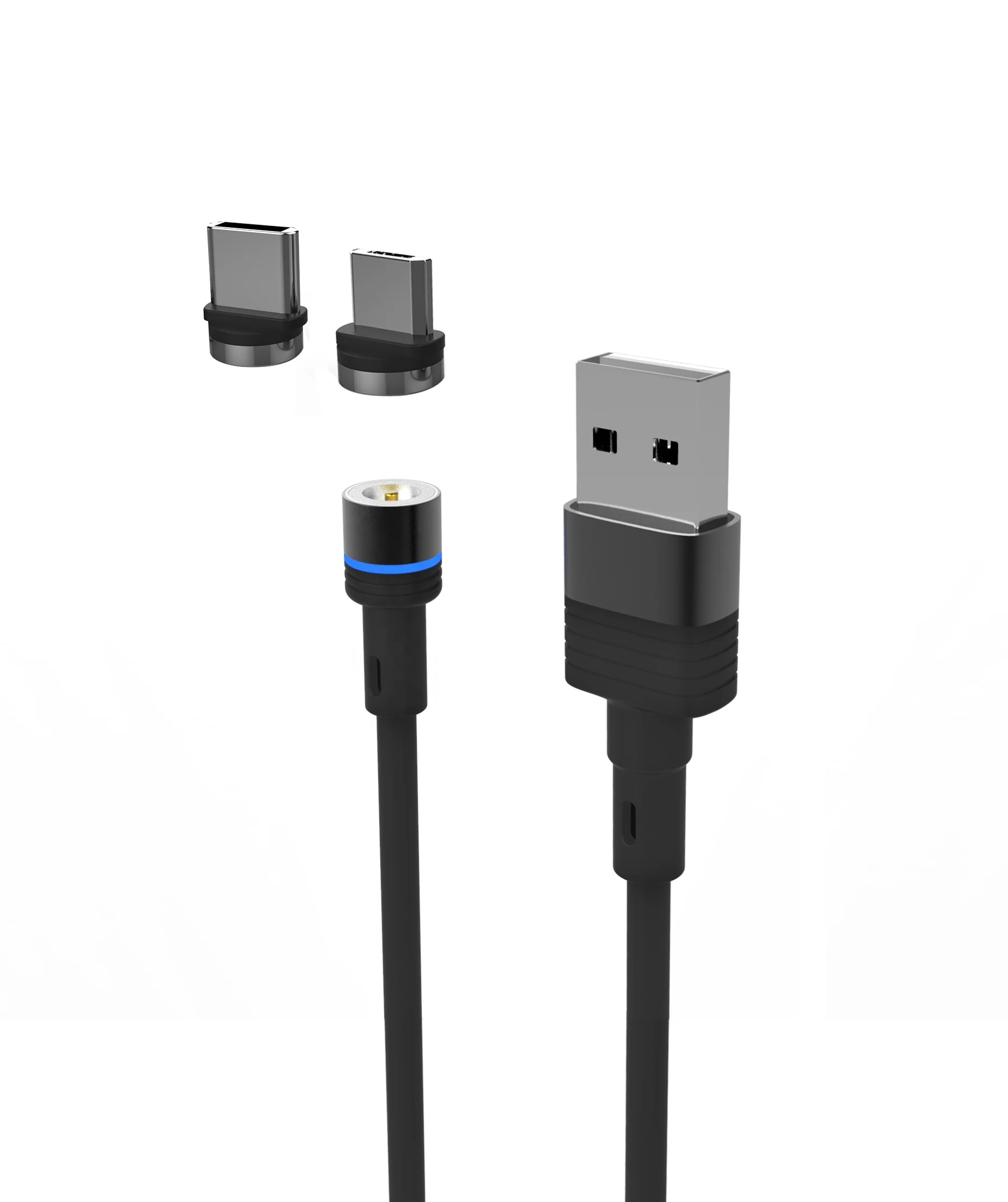 
2020 Newest Hot Selling 3 in 1 Strong Magnetic 180 degree rotatable LED Type C cable with 1m 2A Fast Charging Data USB C cable 