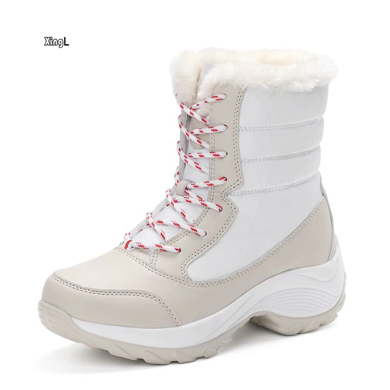 Popular Lady Winter Boots Red Chunky Cheap Outdoor Non-slip Casual Snow Boots for Women Waterproof Leather Snow Shoes Plus Size