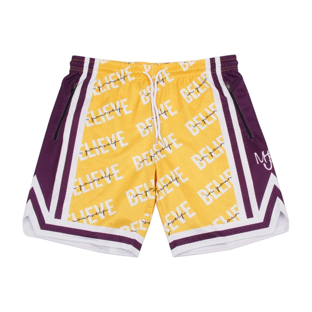 Custom Logo Sublimated High Quality Lakers Mesh Shorts Embroidery/Printing Mens Sports Basketball Shorts