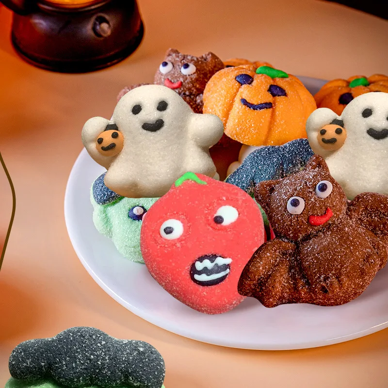 Bulk Bag Package Marshmallow Halloween Pumpkin Ghost Bat Green Ghost Imp Shape Soft Sweets Gummy Candy
