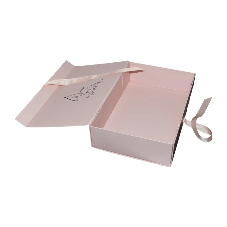 Personalized Folding Cardboard Hair Bundle Packaging Magnets Box with Silk Ribbon Closure