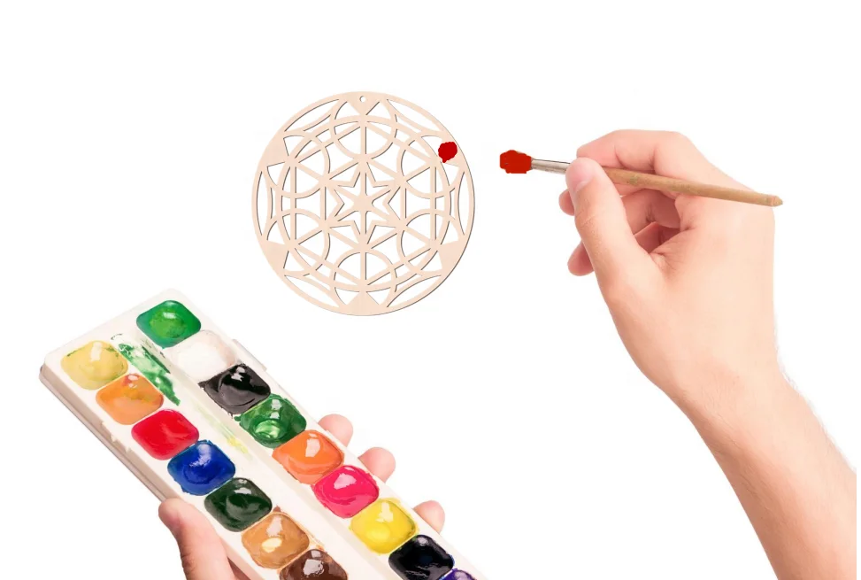 Flower of life grid wooden decoration sacred geometric wall art meditation wall decoration - circular wall hanging crystal grid