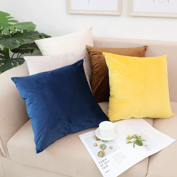 Latest design orange color stock velvet plain knitted sofa cushion covers pillow case