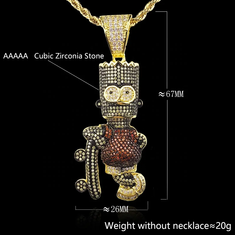 
Cartoon Characters Simpson Pendant Color Zircon Necklace Copper Plated Jewellery 