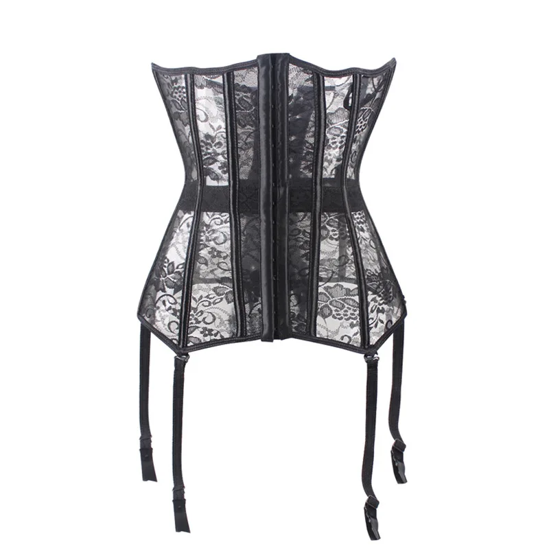 New 2023 Women Lace Underbust Corset Lingerie Halloween Costume Waist Trainer Bustier with Garters Belt