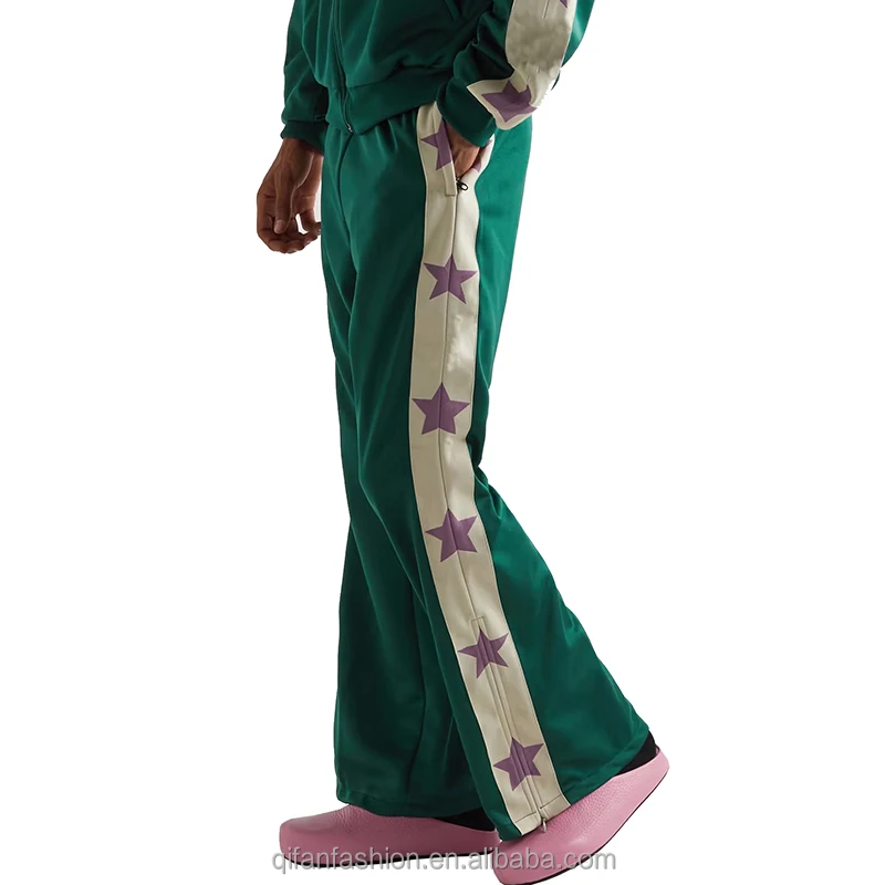 Custom bell bottom trousers baggy striped stars printed track sweat flared pants for men