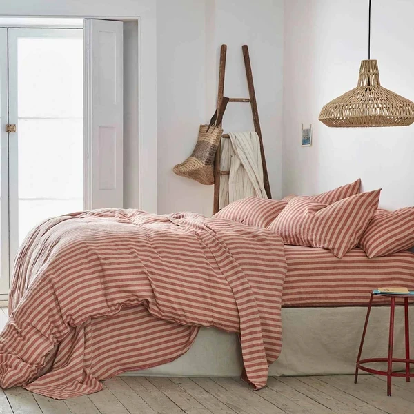 Ultra Soft  French Linen Stripe Fabric Bedding sheets wholesale bedding duvet cover set bed linen set pure french linen bedding