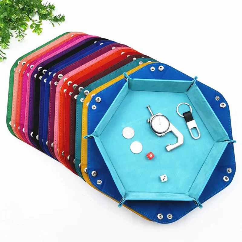 Multi-color Custom Logo Gambling Dice Holder PU Leather Velvet Folding Hexagon Dice Tray for RPG DND Table Games
