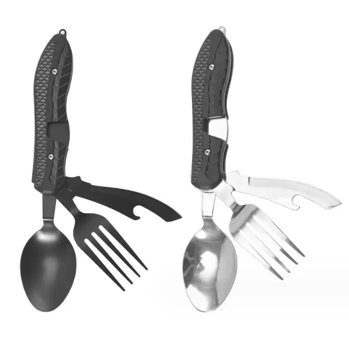 Multifunctional Camping Portable Detachable Folding BBQ Tableware steel cutlery knife spoons and fork flatware set