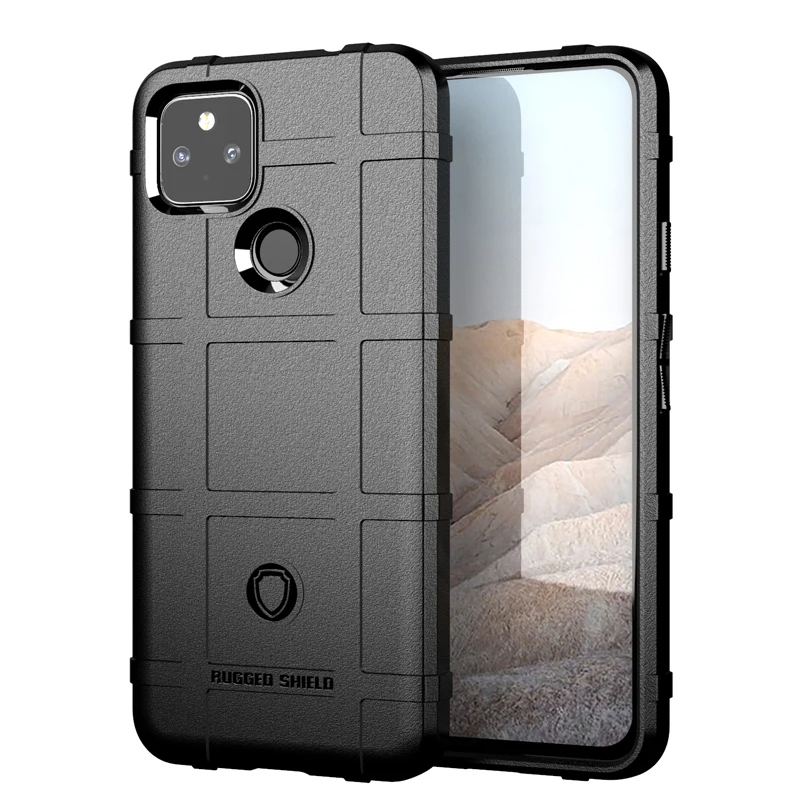 Anti-Slip Grid Armor Rugged Shield Phone Case for Google Pixel 5A Soft Silicone Shockproof Cover