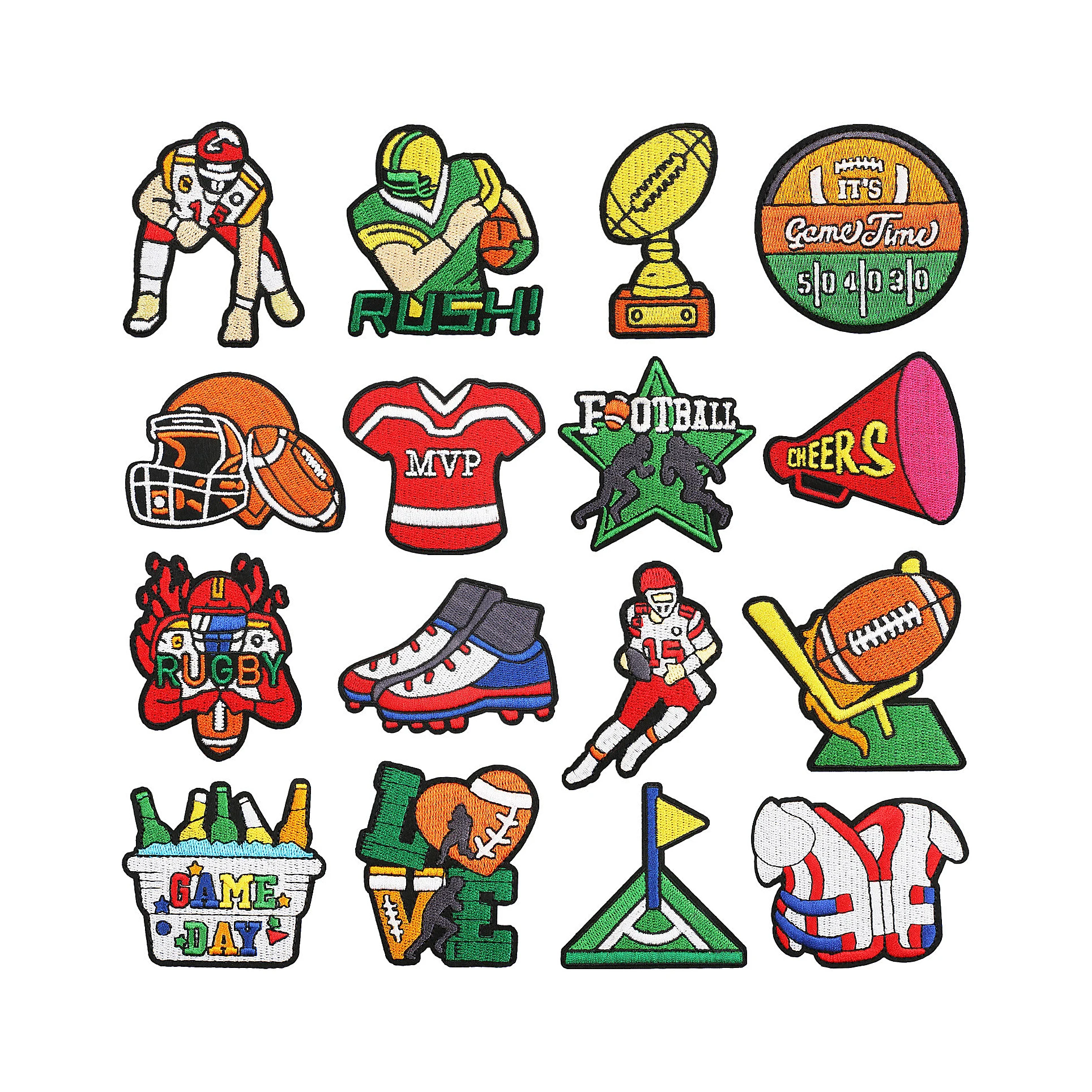 16 Pieces Set Of Rugby American football Embroidery Decorative DIY Badges Colorful Iron On Embroidery Patches for DIY Badges