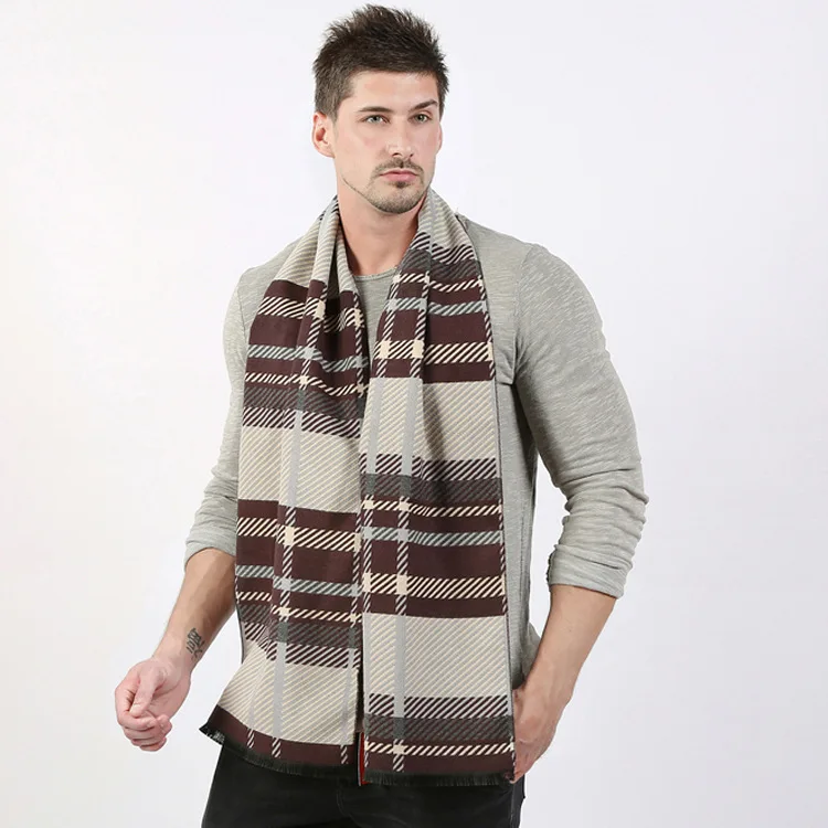 Hot Selling Business Elegant Men Acrylic Scarves Plaid Wool Knitted Scarf for men
