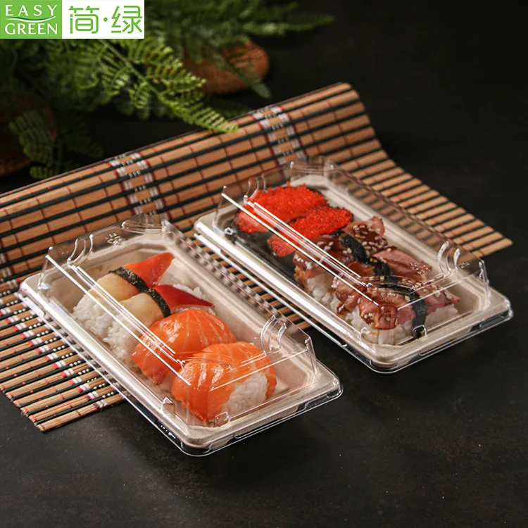 Easy Green Restaurant Disposable Various Size Bio Sugarcane Fiber Bagasse Pulp Sushi Take Away Food Tray