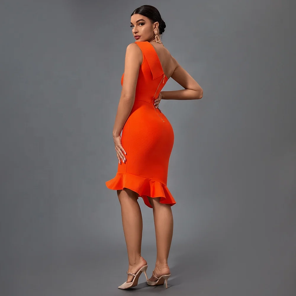 New In 2024 Ladies Bodycon High Waist Summer Dress Fashion Solid Color One Shoulder Sleeveless Classy Ruffled Dress