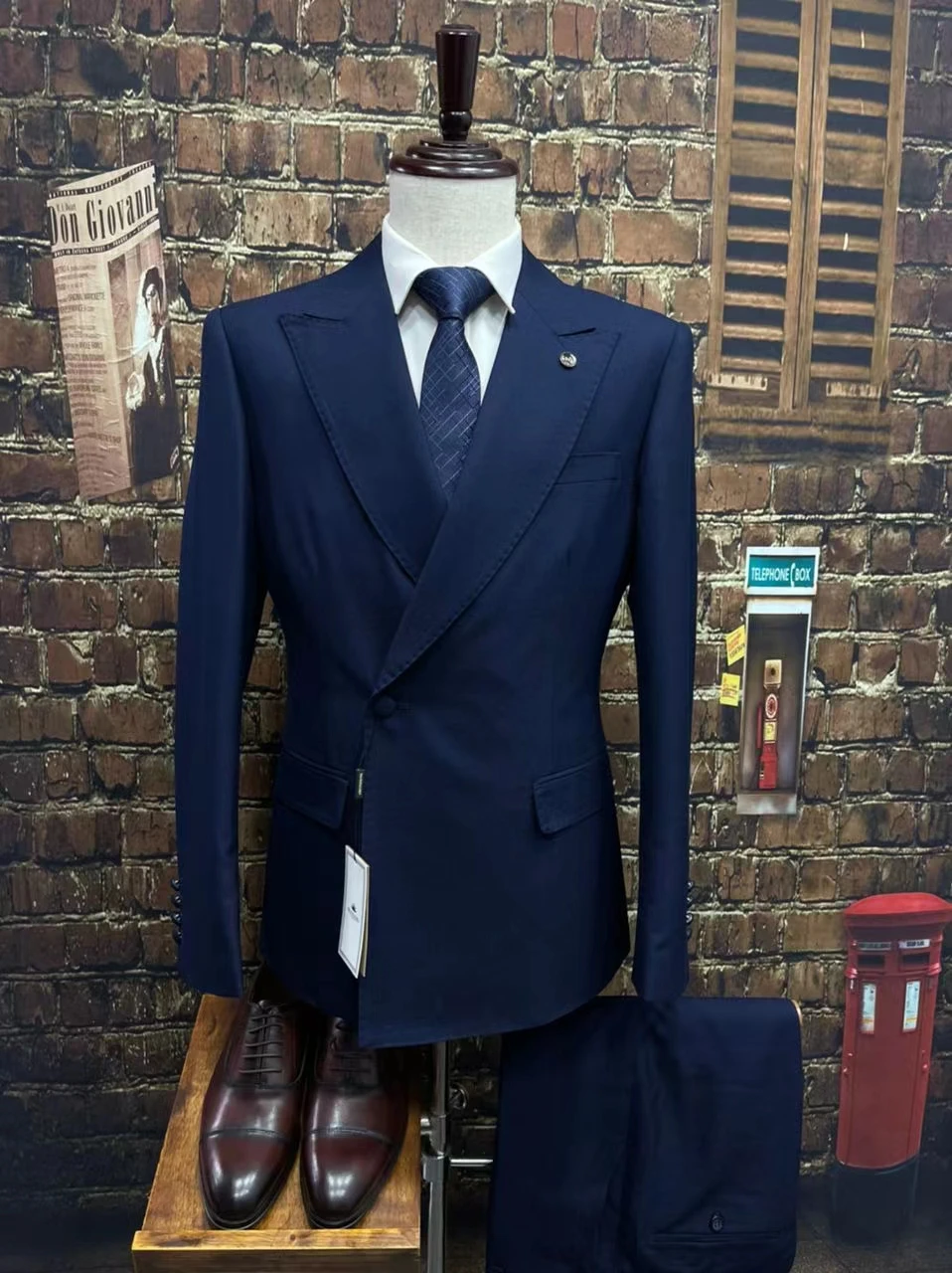Actual 100% Party Dark Blue Slim Fit One Button Notched Two Slits Business (Jacket+pants) Cheap Men Wedding Suits MS520