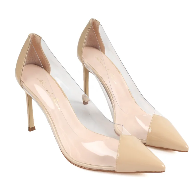 2024 Ready To Ship Fashion Pointed Toe Transparent Pvc Stiletto High Heel Women Pumps Shoes Wedding Party Shoes For Ladies