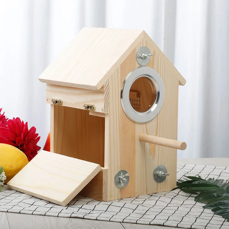 Modern Hanging Wood Birdhouse Kids Natural Wooden Bird House Outdoor