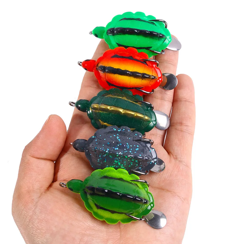 5.5CM 13.4G Wholesale Topwater turtle Lure Soft Fishing frog Lures with Spinner spoon Artificial Turtle Bait