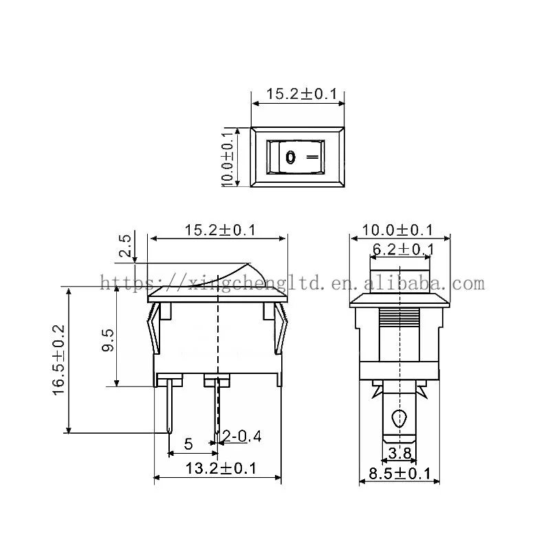 Mini Switch 2 PIN 10x15mm Black ON-OFF 6A 125V 3A 250VAC KCD1-101 Rocker Switch 10*15mm 2 Positions